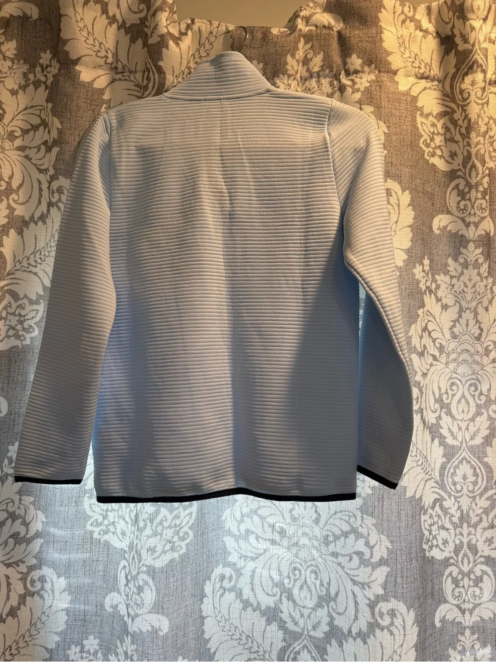 Women’s J. Crew Light Blue Ribbed Zip-Up Sweater with Navy Trim
